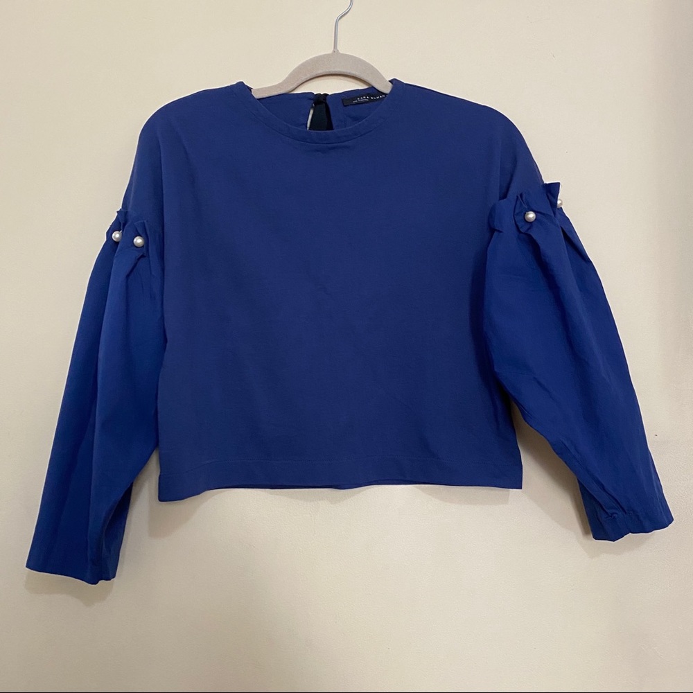 Zara Navy Blue Cropped Sweater Blouse - Picture 1 of 4
